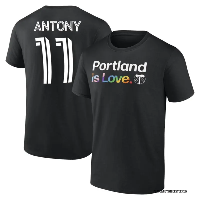 Men's Portland Timbers ＃11 Antony Black Name & Number City Pride T-Shirt