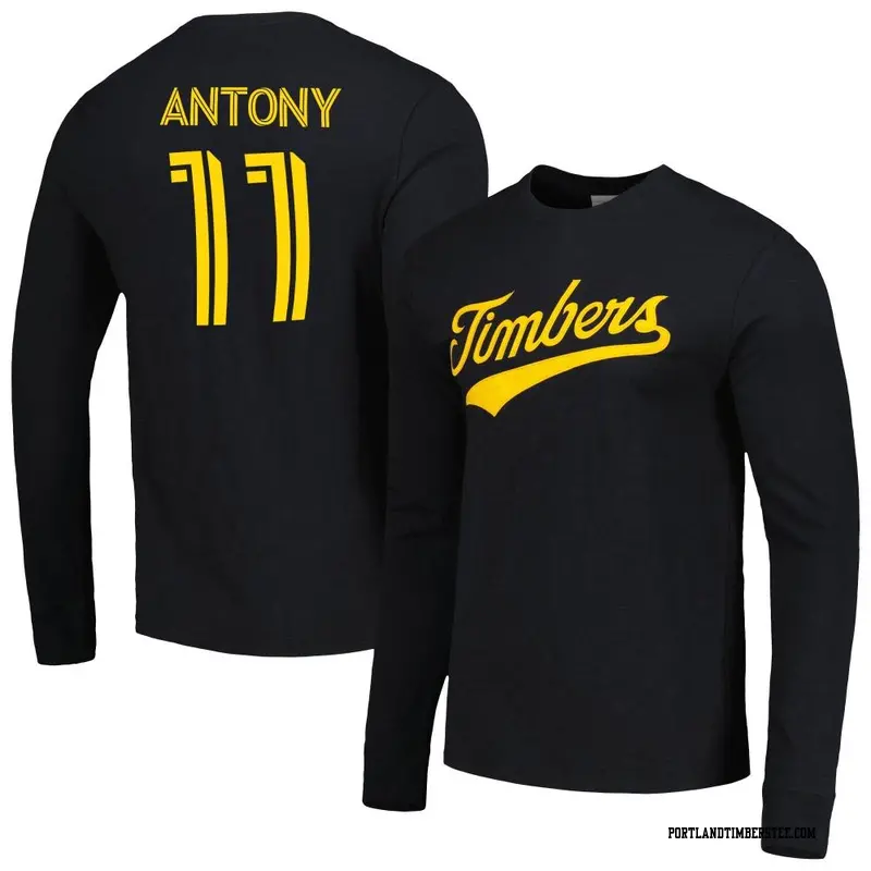 Men's Portland Timbers ＃11 Antony Black Name & Number ary Long Sleeve T-Shirt