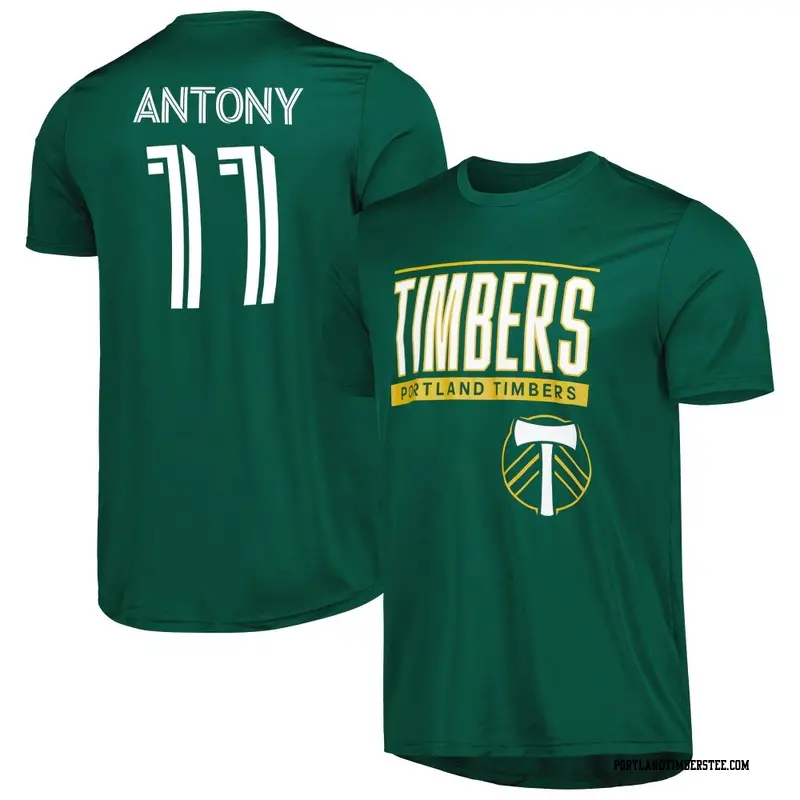 Men's Portland Timbers ＃11 Antony Green Name & Number Club Performance T-Shirt