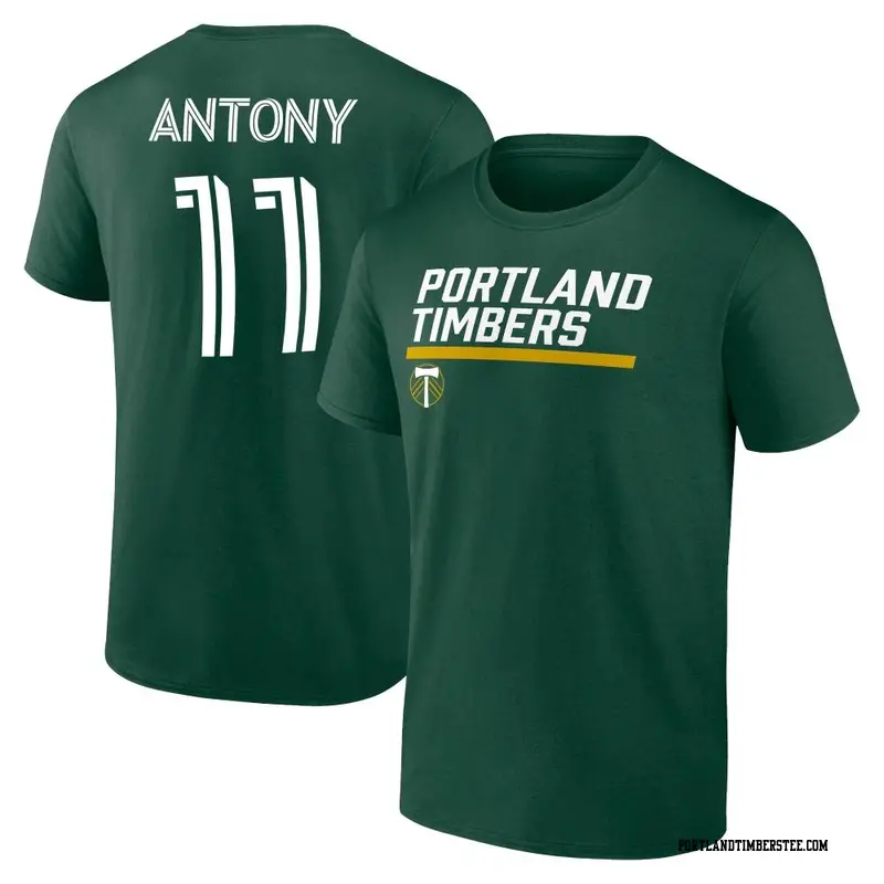 Men's Portland Timbers ＃11 Antony Green Name & Number Stacked Slant T-Shirt