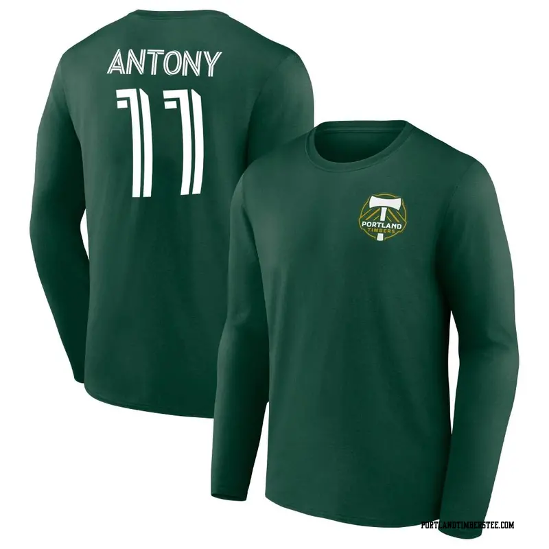 Men's Portland Timbers ＃11 Antony Green Name & Number Success Long Sleeve T-Shirt