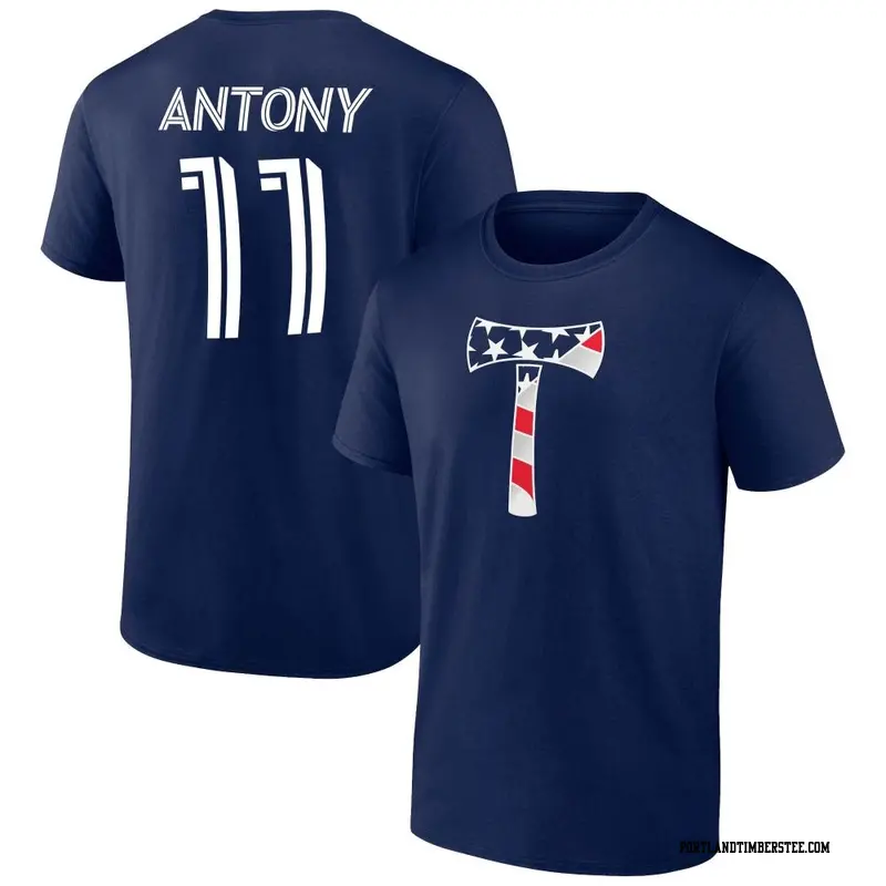 Men's Portland Timbers ＃11 Antony Navy Name & Number Banner Wave T-Shirt